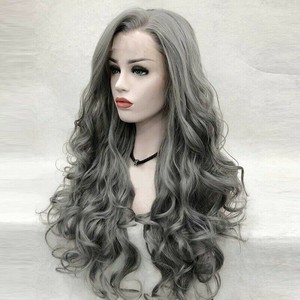 Lady Grey Wig Large Wave Curly Long Hair Nature Lace Front Curls