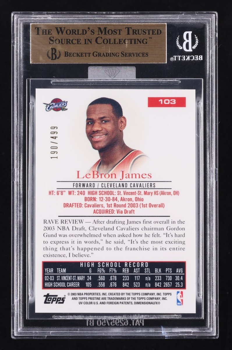 最終価格！　Lebron James 2003 RC /1999 シリ Lebron James 2003 Topps Pristine #103 BGS 10 Rookie RC /499
