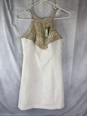 Lilly Pulitzer Pearl Shift Dress Resort White Gold Lace Sz 2 Originally $198