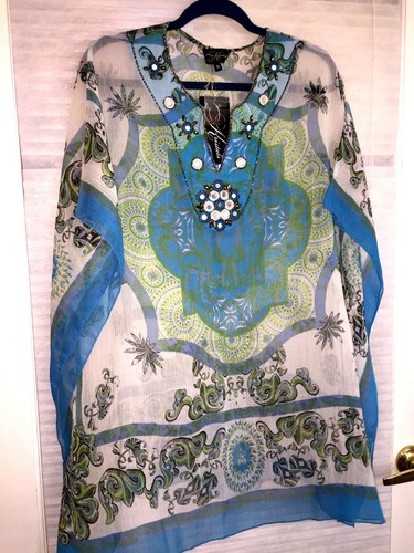 Nueva túnica Nordstrom cizalla de gasa embellecida top kimono, M - Imagen 6 de 6