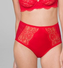 SOMA CHERRY RED CHANTILLY RIO SATIN  LACE SHEER BACK MODERN BRIEF PANTIES XL