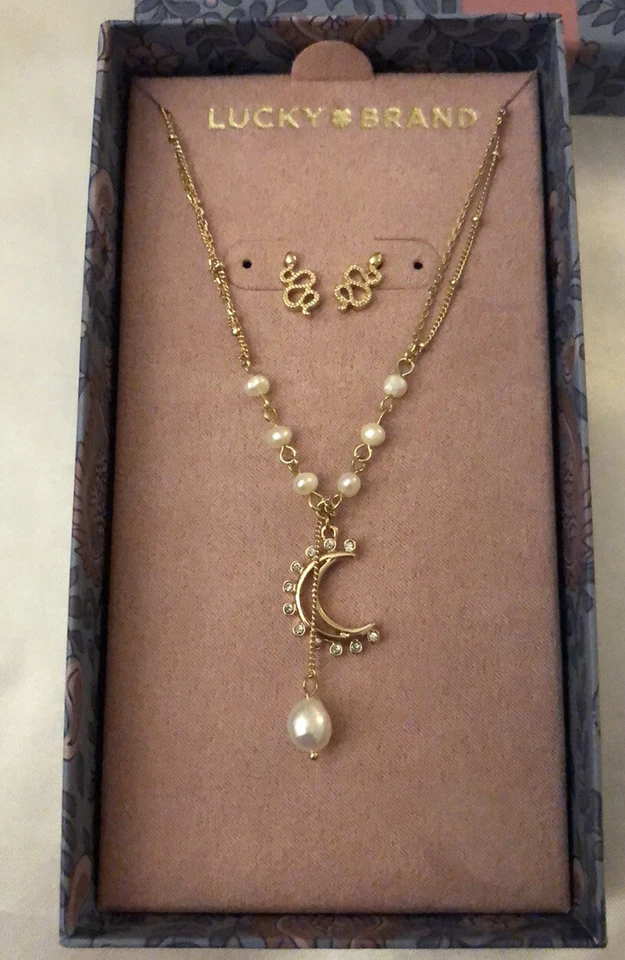 Aretes de serpiente y collar colgante de luna Lucky Brand detalles de perlas nuevos con etiquetas Foto 4 de 4