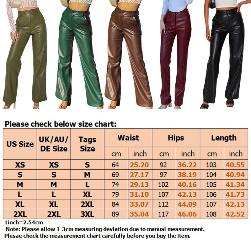 Ladies Trousers Solid Color Faux Leather Pants Women Casual High Waist PU Pant