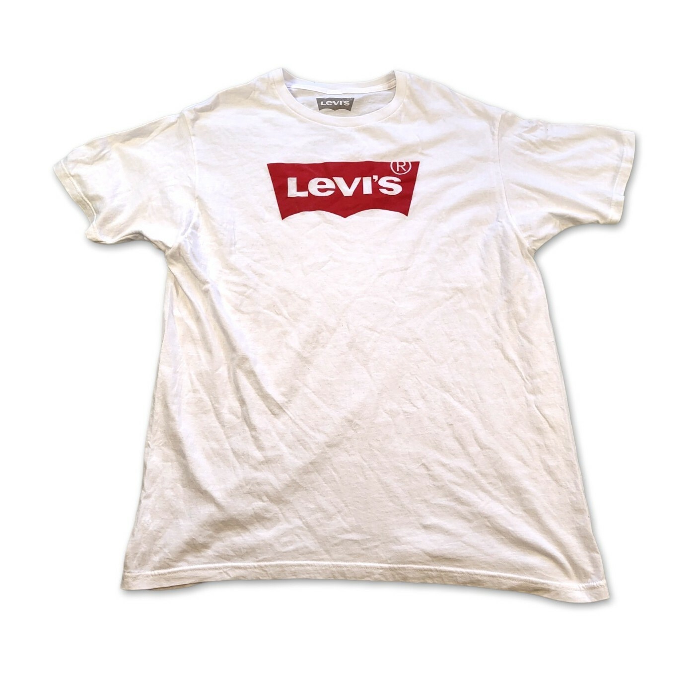 Mens L White T-Shirt Red Arc Wings Logo 