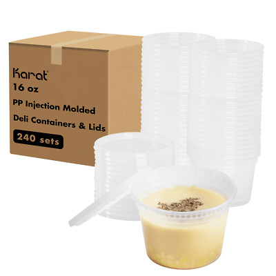 Karat 16oz PP Plastic Injection Molded Deli Containers & Lids - 240 ct