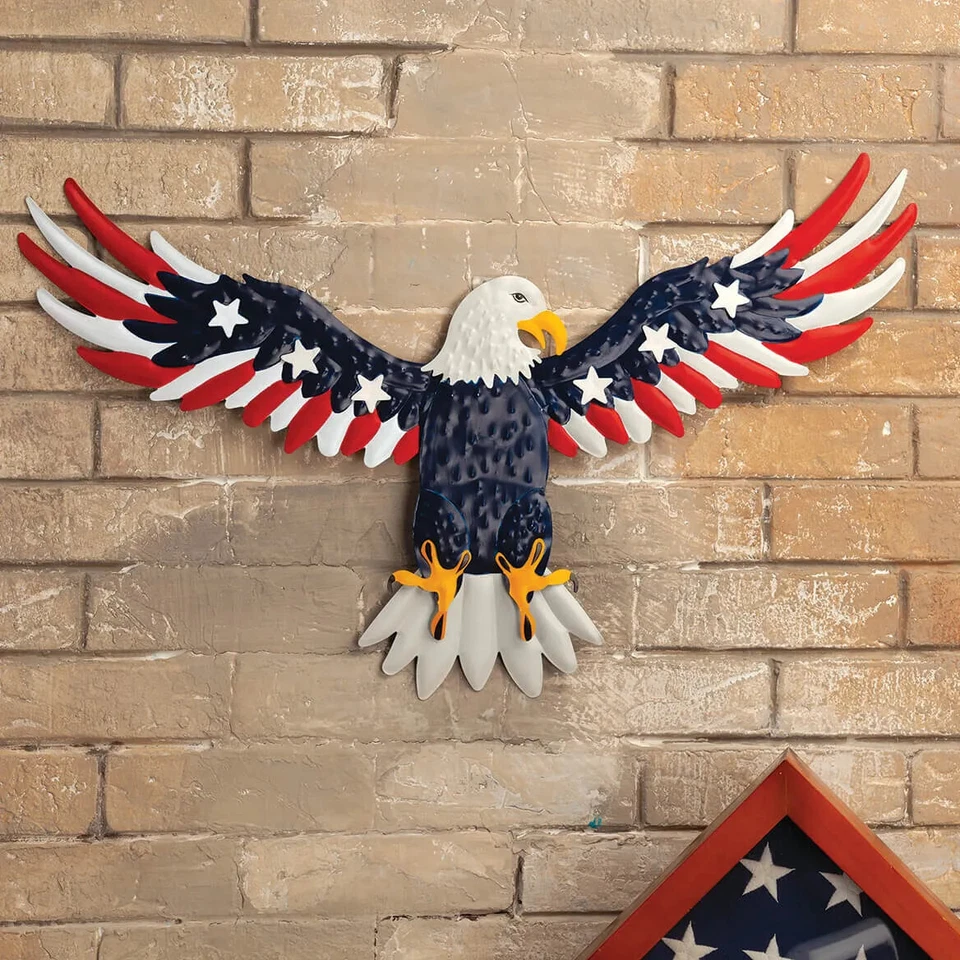Arte de pared patriótico americano águila calva metal escultura cerca patio decoración del hogar Foto 2 de 4