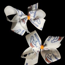Vintage Pair Denver Broncos Hair Bows 5" Fabric NFL Football Ribbon Metal Clip