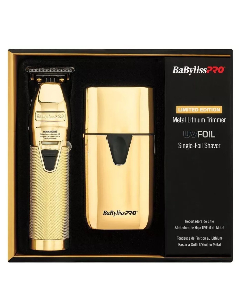 Babyliss PRO Gold Metal Trimmer & UV Single Foil Shaver FXLFHOLPKG