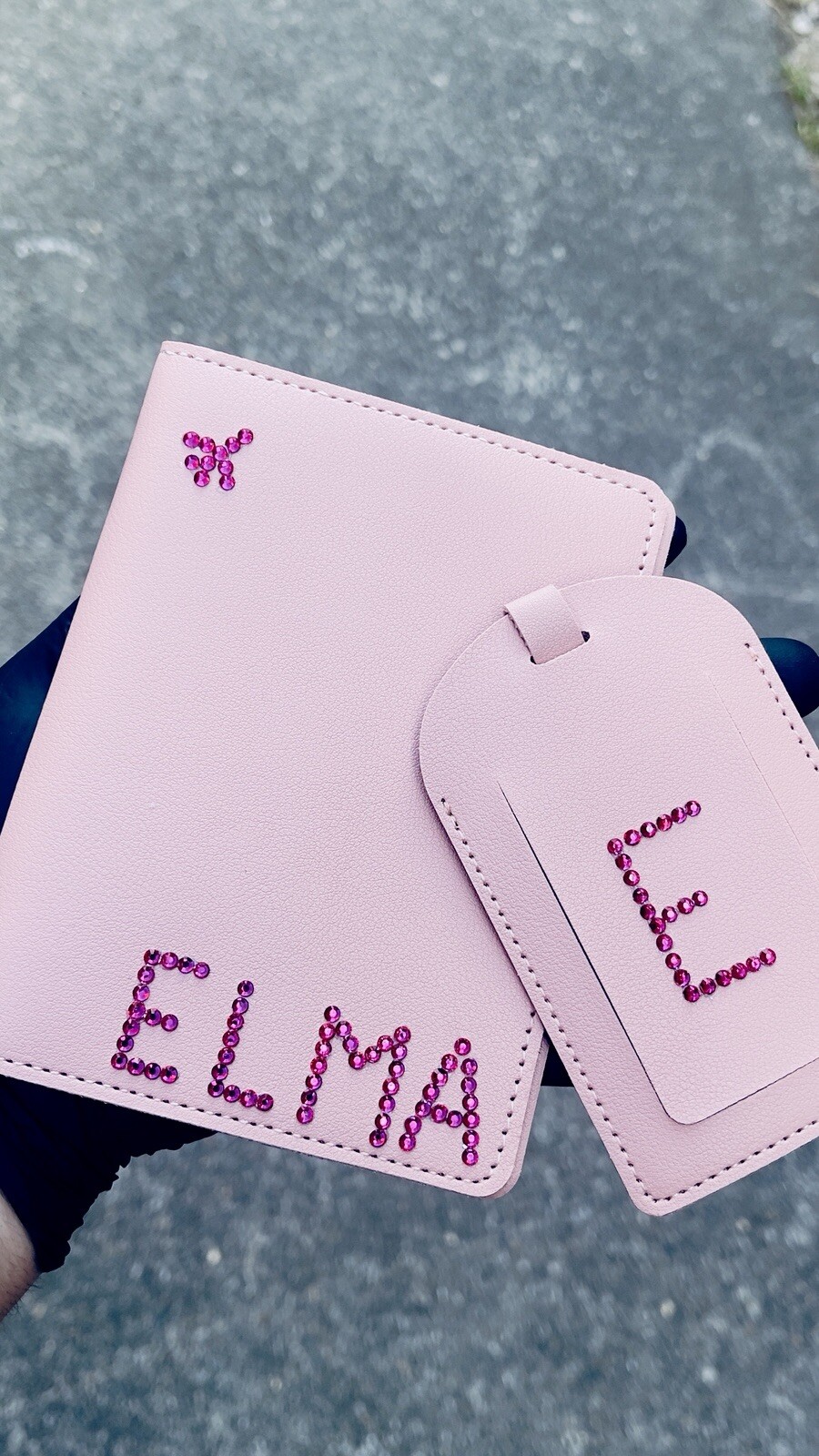 Passport cover/ Holder Travel Set. Customised with finest rhinestone