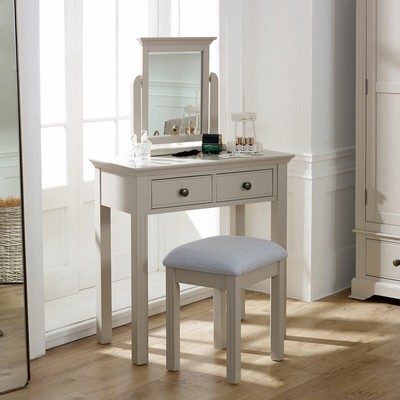 Taupe Grau Schminktisch Spiegel Stuhl Vanity Set Lackiert Schlafzimmer Mobel Set Ebay