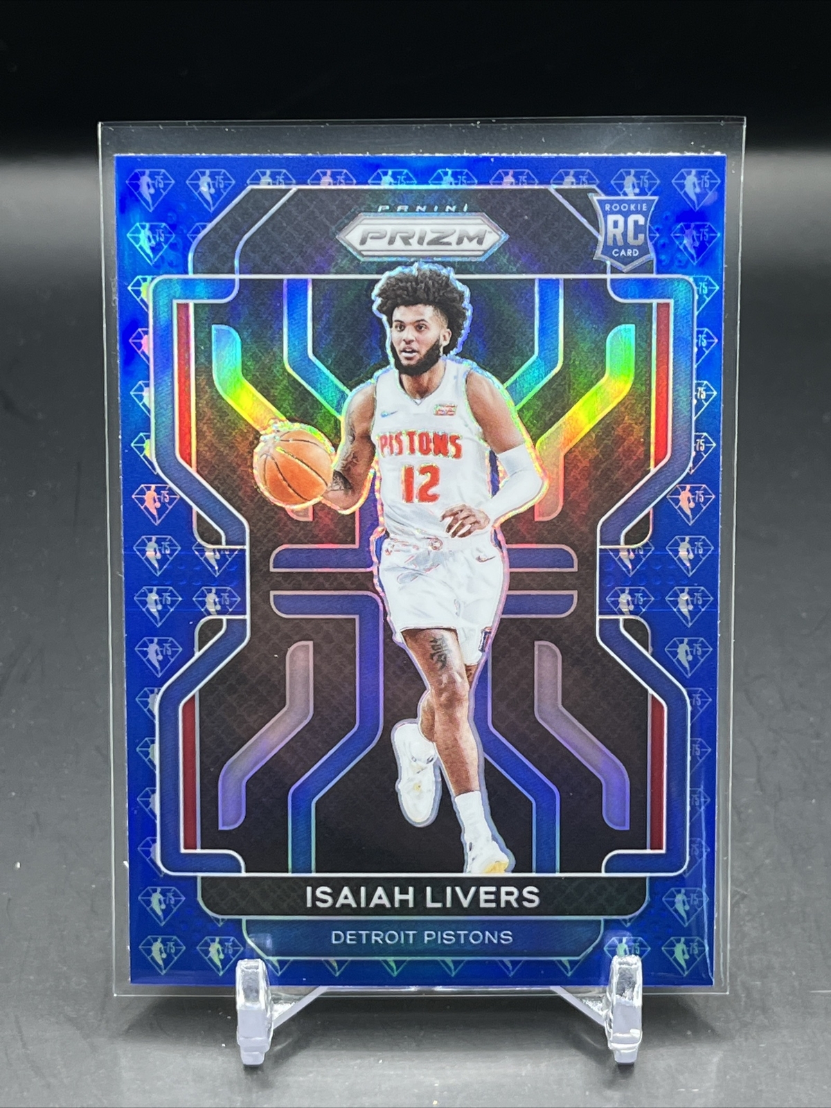 2021-22 Panini Prizm Isaiah Livers 75th Anniversary Blue Diamond RC #296 Pistons