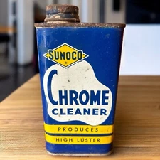Vintage Sunoco Chrome Cleaner 8 Oz. Can Gas Oil Memorabilia