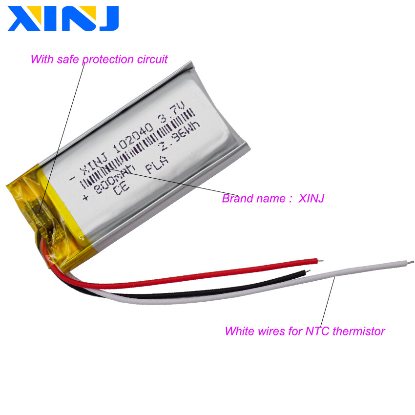 3.7V 800mAh 2.96Wh 102040 Rechargeable Polymer Li Lipo Battery 3 Wire