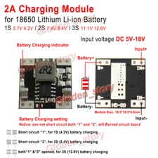 1S 2S 3S 2A 18650 Lithium Li-ion 3.7V Battery Charger Charging Module 8.4V 12.6V