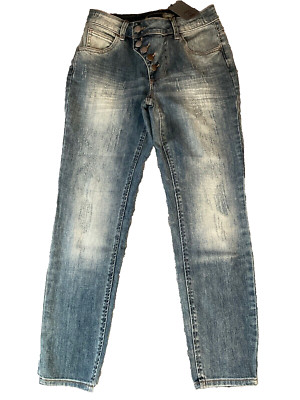 Best Connections Größe 10P jeansblau abgenutzt Offset Button Fly Slim Fit JEANS