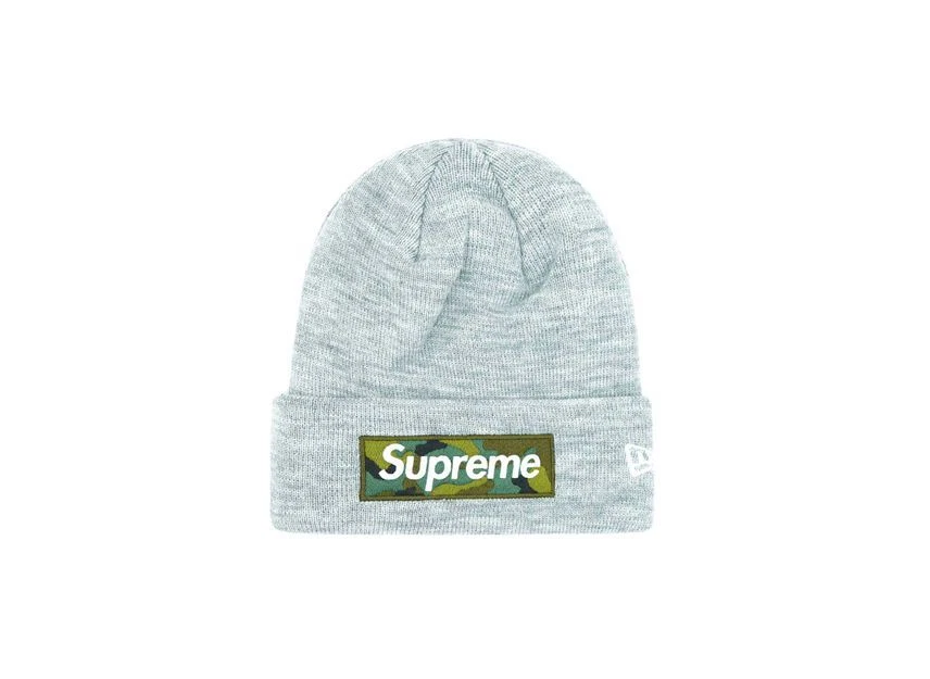 Bonnet Supreme New Era boîte logo gris bruyère 23FW