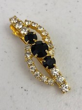 Beautiful Vintage Lady Ellen Gold Tone Black Clear Rhinestone Hair Clip
