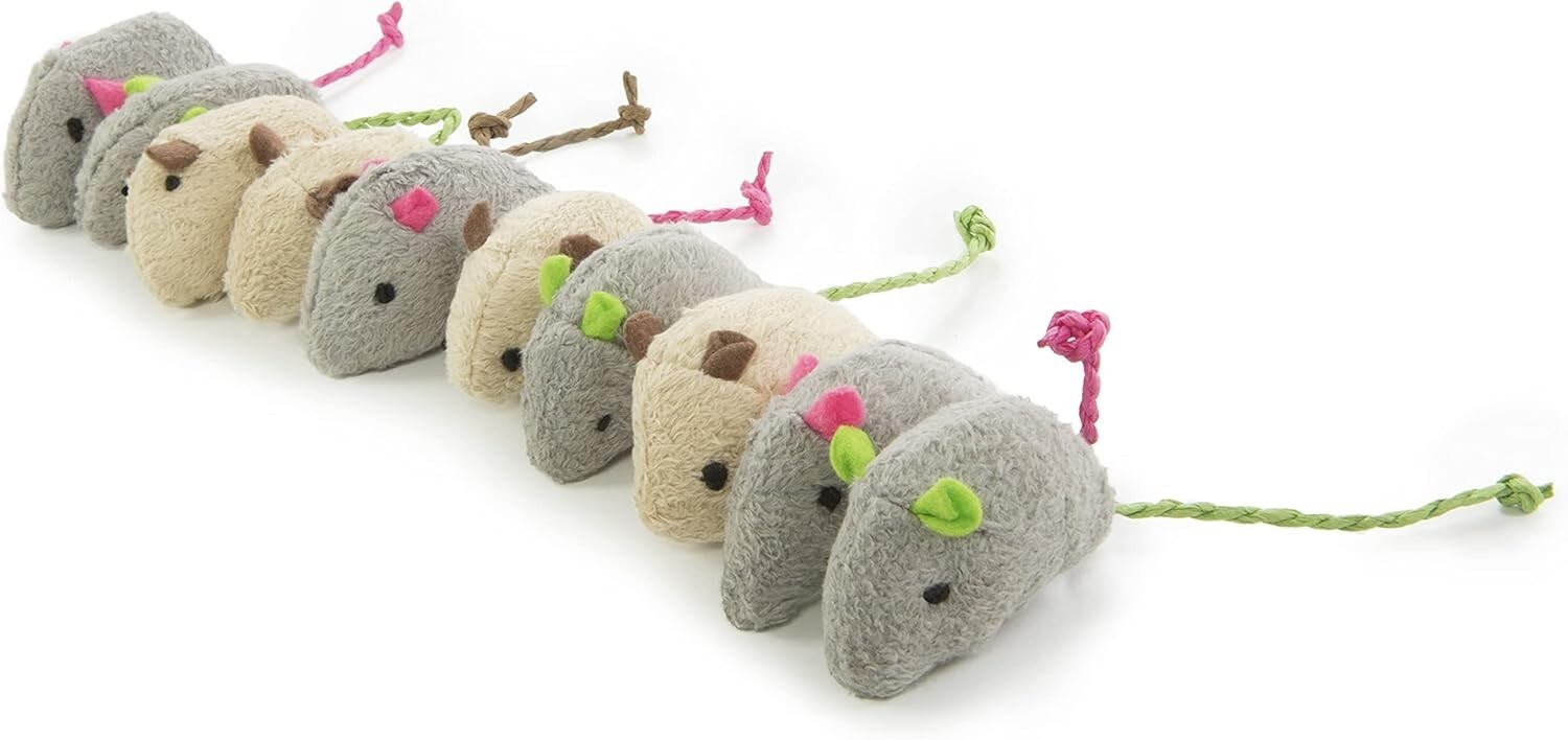 SmartyKat Skitter Critters Cat Toy Catnip Mice Gray Beige Set of 10 (Value Pack)