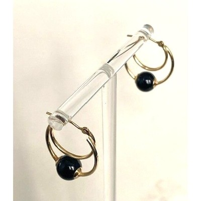 YELLOW GOLD AND ONYX DOUBLE HOOP EARRINGS SKY