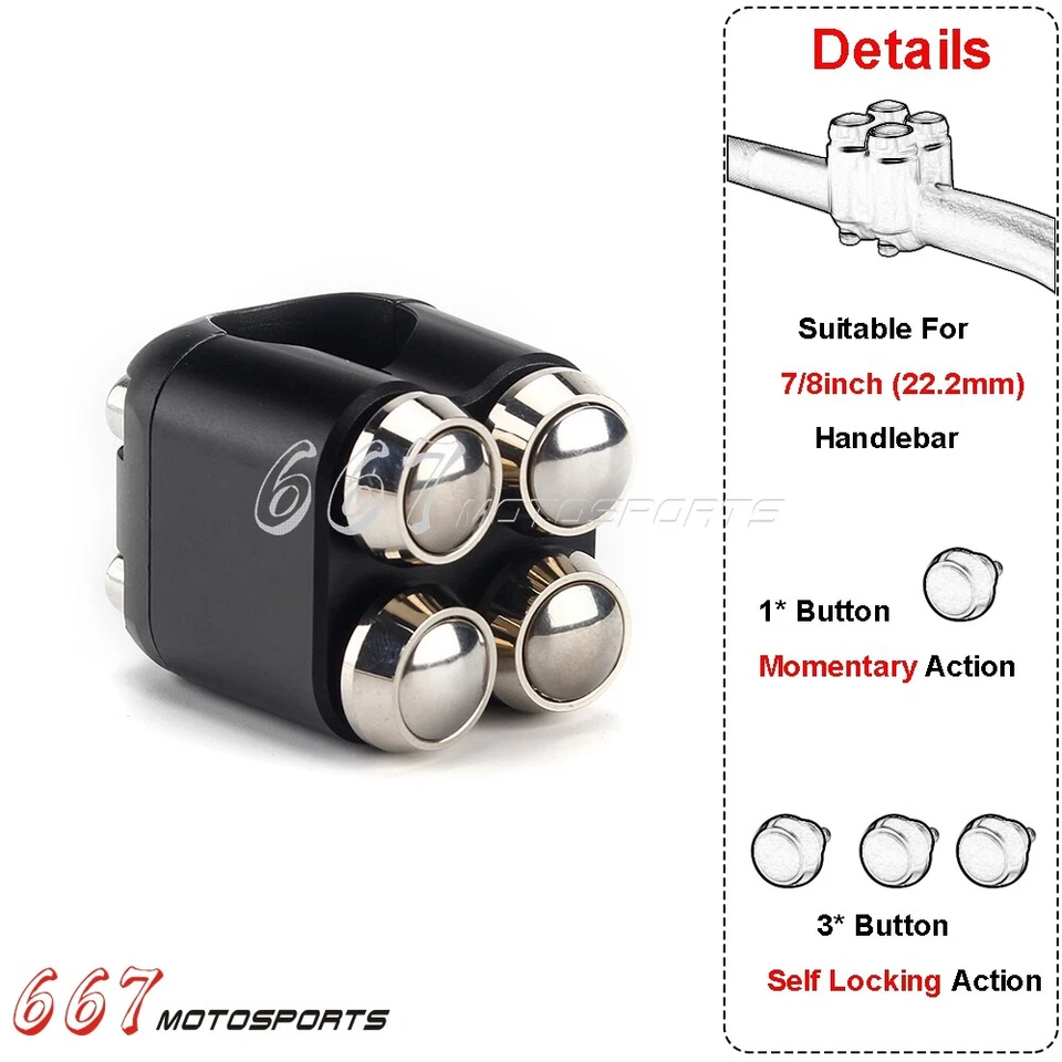 Interruptor de manillar momentáneo/auto cierre 7/8" 1" para Harley BMW Café Racer Foto 3 de 4