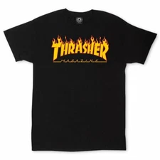 Thrasher Magazine Flame Logo T-shirt Skateboard Black New Size S M L XL