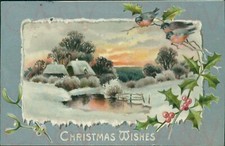 Christmas Wishes Country Pond Cottages Holly Robins 1907 Davidson Bros 3731