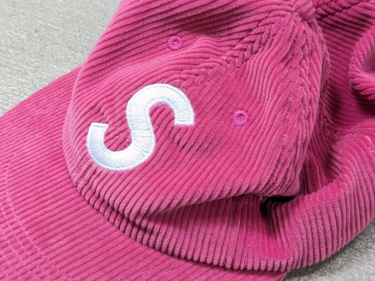 Supreme S Cap 6 Panel Corduroy Hat Magenta Pink Leather Supreme S Cap 6 Panel Corduroy Hat Magenta Pink Leather