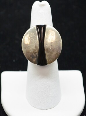Hübscher großer schwarzer Ring Sterlingsilber Kreis Design Größe 6,25 #FMZ921