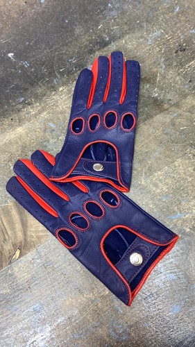 Fahrhandhandschuhe für Herren aus rotem & blauem Nappaleder - Bild 2 von 3
