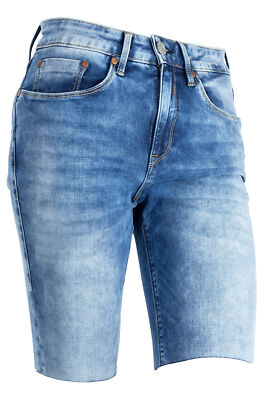 Jeansshorts Herrlicher Super G Short Slim Fit Stretchjeans Used Look Blau W27