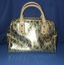 MICHAEL KORS Satchel Gold Mirror Metallic  Monogram MK Logo Purse