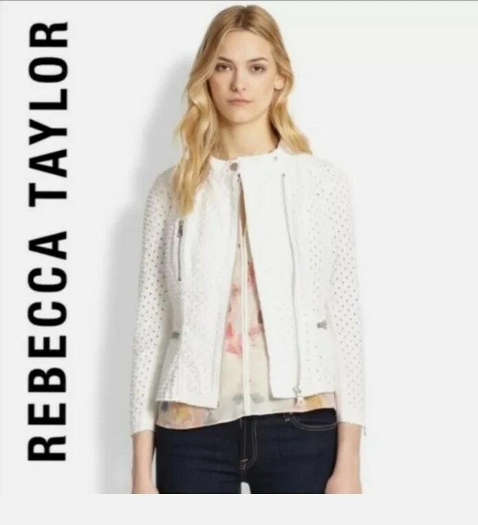 Rebecca Taylor Women s Eyelet Asymmetrical Zip Moto Jacket Ivory