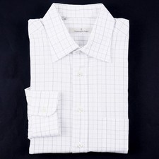 Ermenegildo Zegna White-Black-Gray Check Cotton Dress Shirt 16.5 x 34