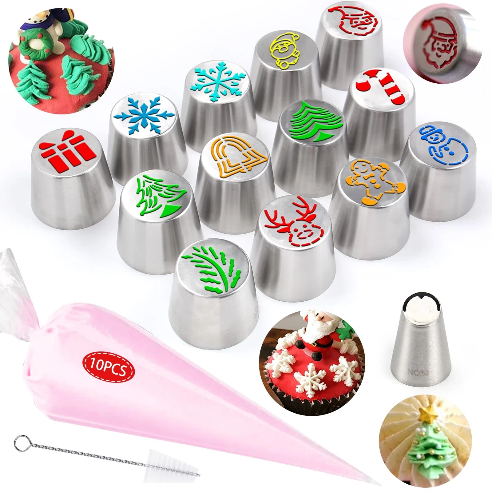 25 Pieces Stainless Steel Extra Large Christmas Piping Tips Set,13 Christmas ...