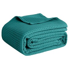 100 Cotton Blankets for Throw Size Bed - Waffle Weave Throw 50" x 60" Teal