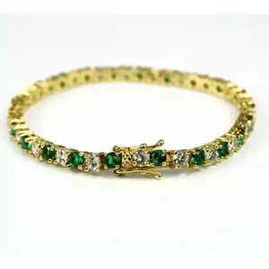 Authentic 8CT Round Cut Emerald & Diamond Created Tennis Bracelet 14K Yellow Gold Plated