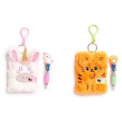 Plüsch A7 Mini Notizbuch & 4-Farb-Kugelschreiber Puckator Einhorn Katze liniert