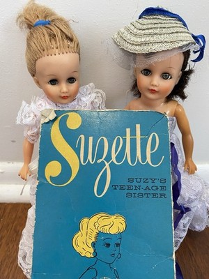 Two Vintage Suzette Dolls, Clean With Clothes Wardrobe For Play Time