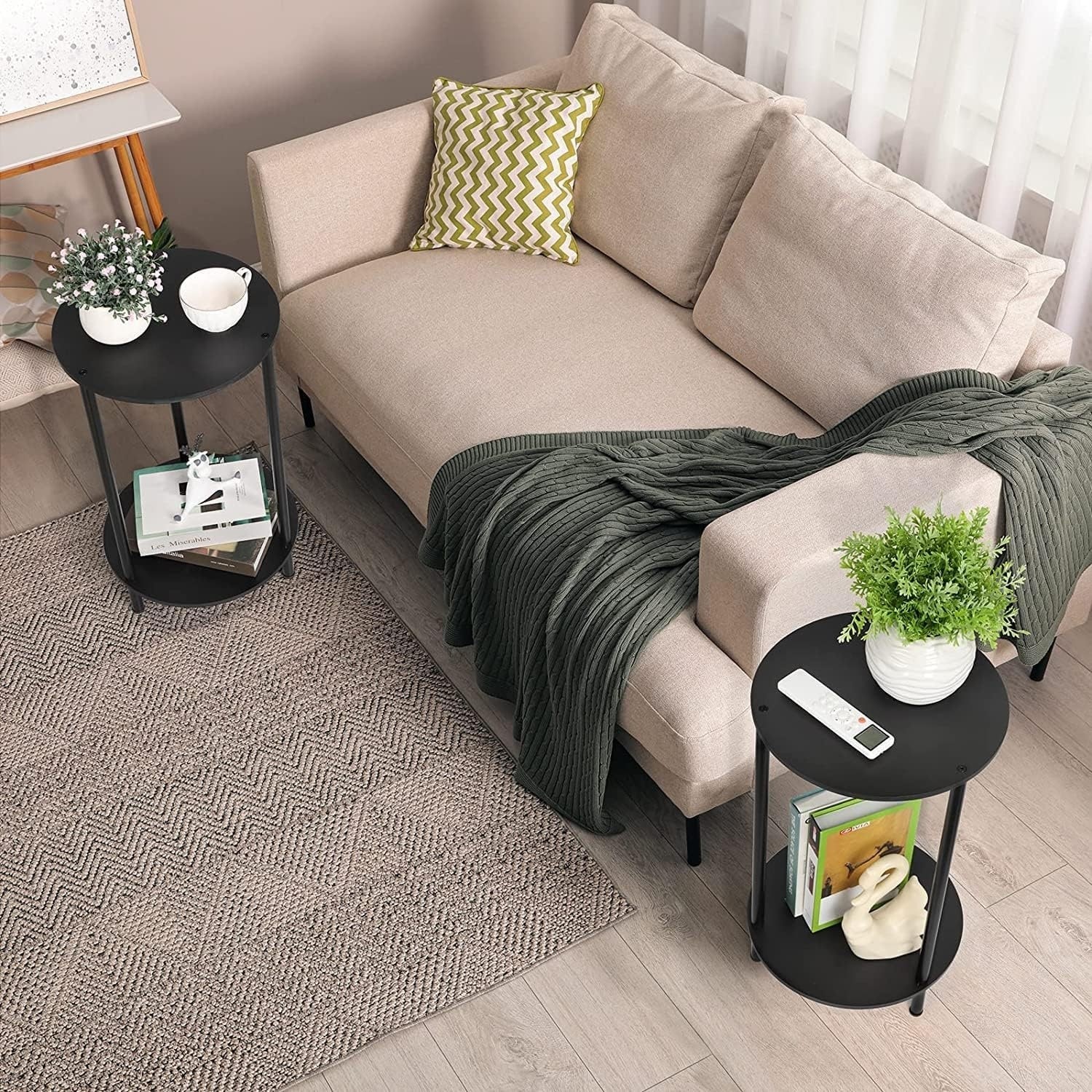 Compact Living Room End Table Set - 2 Piece Modern Side Tables  