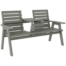 Convertable 3-Seater Wood Bench Table Garden with Armrests Chair Seat Grey