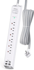 6 Ft Power Strip Surge Protector - Flat Extension Cord with 6 AC Outlets 6 FT