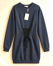 WAYF Women's M Charcoal Corset Lace Up Ribbed Long Sweater Tunic NWT