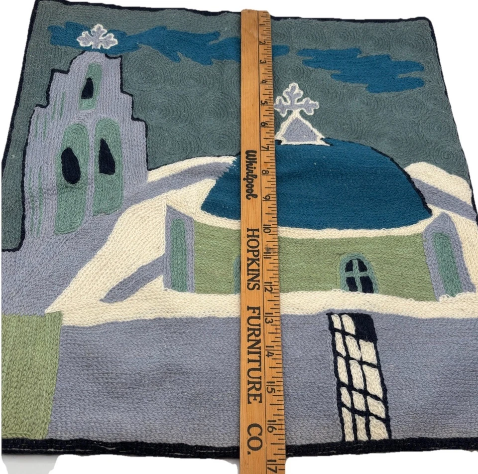 Handmade Embroidered Pillow case Greece Scene Greek Village Linen Decor Souvenir - Image 2 of 4