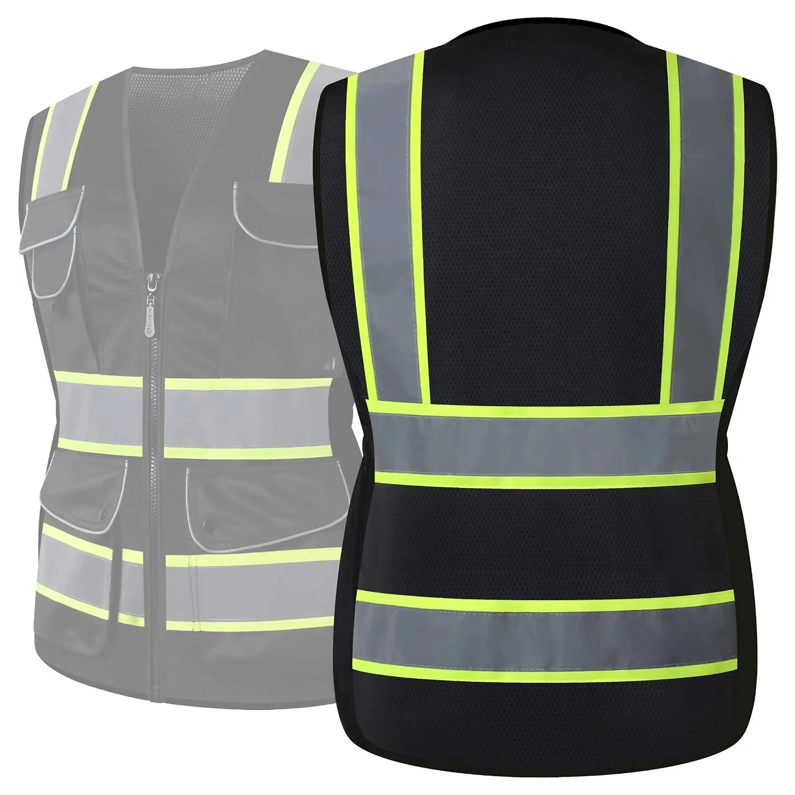 Hi Vis Reflective Safety Vest Black Work Jacket Construction 100% Polyester image 2