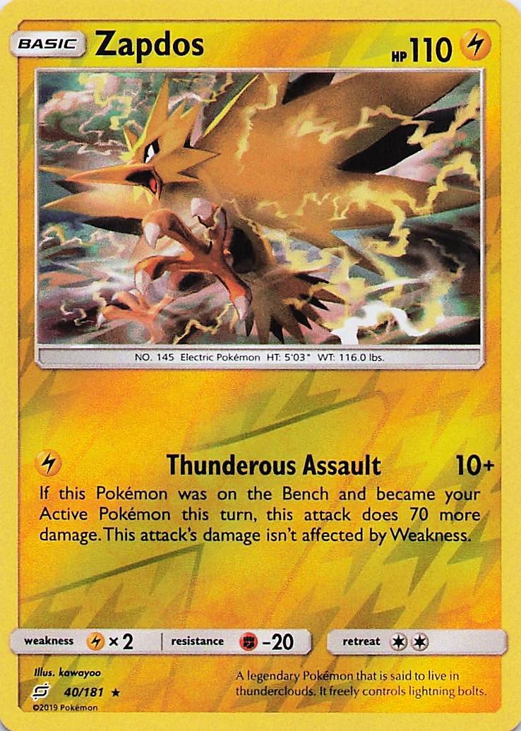 Zapdos - Pokemon Reverse Holo Holo Rare 2019 Team Up 40/181 NM