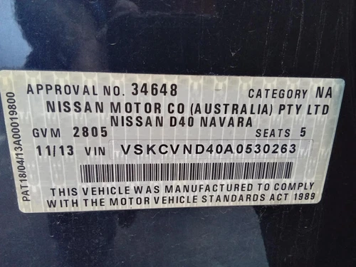 NISSAN NAVARA ENGINE D40, DIESEL, 2.5, YD25 (140KW), TURBO, VIN VSK, 01/10-08/1 - Picture 11 of 12