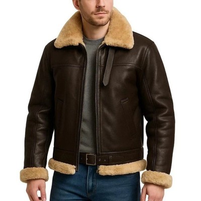 B-3 Jacket RAF US Navy Mens Bomber Flying Aviator Irvin Real Shearling Leather