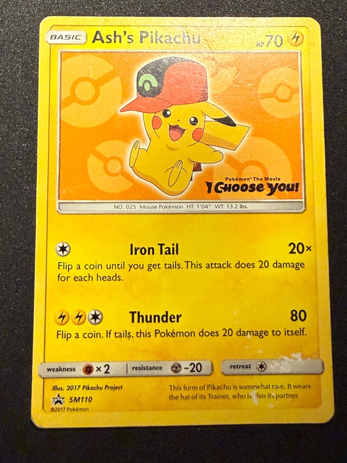 Ash's Pikachu SM110 SM Black Star Promo Pokemon Card Sun & Moon English
