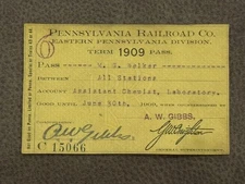 June 1909 Pennsylvania Railroad Eastern Division Monthly Pass - M.G. Welker