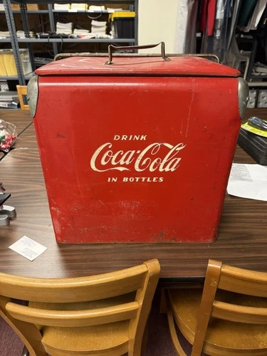 Vintage Coca-Cola Metal Cooler Complete Slightly Dented On Top See Photos